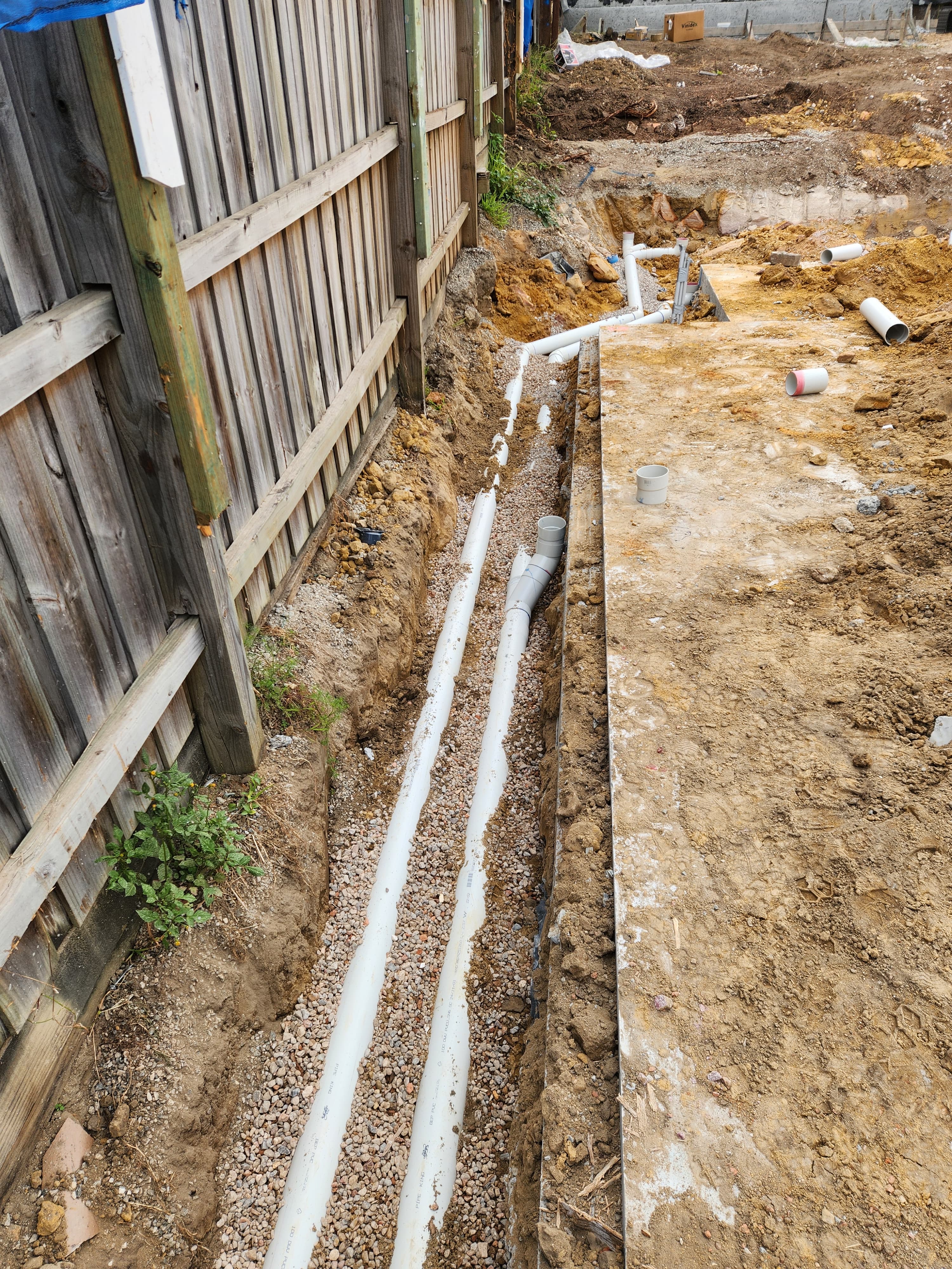 Drainage excavation and pipe laying